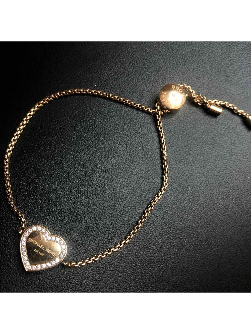 8274 Michael Kors Gold tone Crystal Heart station Bracelet adjustable